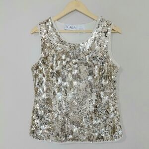 Scala Silver and Gold Sequin Tank Top